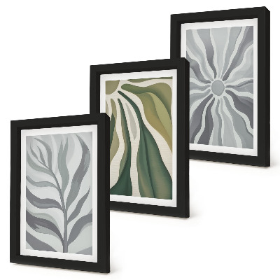 Set 3 tablouri Modele de plante în nuanțe de verde și gri