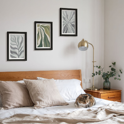Set 3 tablouri Modele de plante în nuanțe de verde și gri