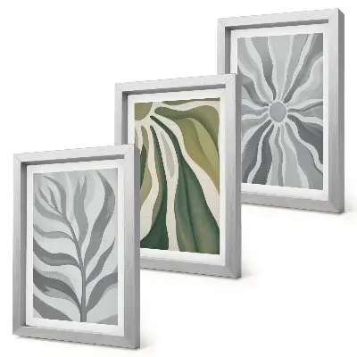 Set 3 tablouri cu modele de plante în nuanțe de verde și gri