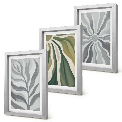 Set 3 tablouri Modele de plante în nuanțe de verde și gri