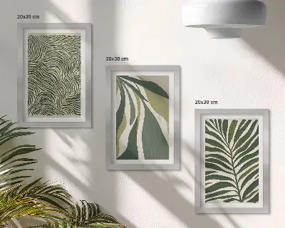 Galerie de perete modele cu frunze și linii ondulate în nuanțe de verde