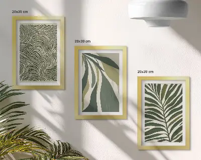 Galerie de perete modele cu frunze și linii ondulate în nuanțe de verde