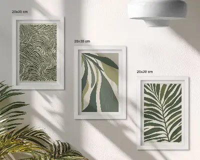 Galerie de perete modele cu frunze și linii ondulate în nuanțe de verde