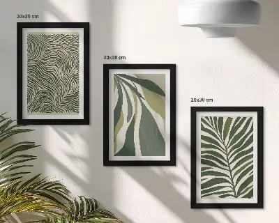 Galerie de perete modele cu frunze și linii ondulate în nuanțe de verde