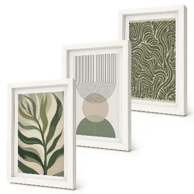 Set 3 tablouri cu frunze și forme geometrice abstracte set de 3 tablouri cu compoziție abstractă