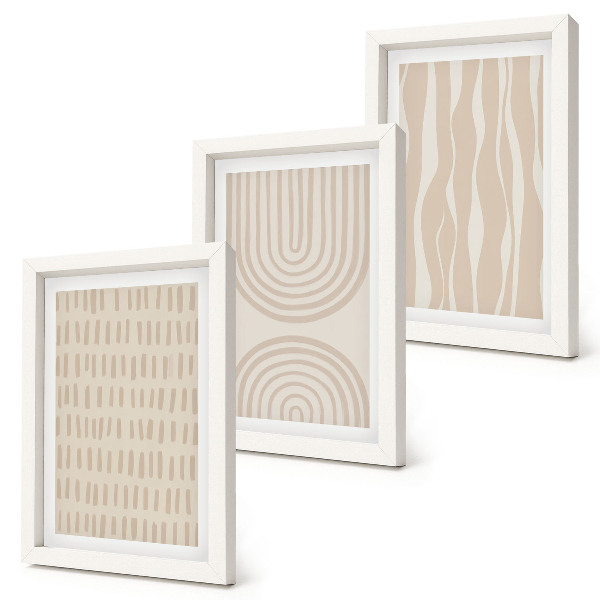 Set 3 tablouri Modele abstracte în nuanțe de bej și alb