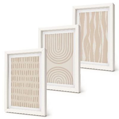 Set 3 tablouri Modele abstracte în nuanțe de bej și alb