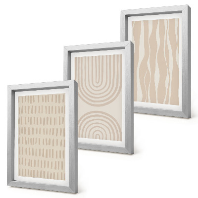 Set 3 tablouri Modele abstracte în nuanțe de bej și alb
