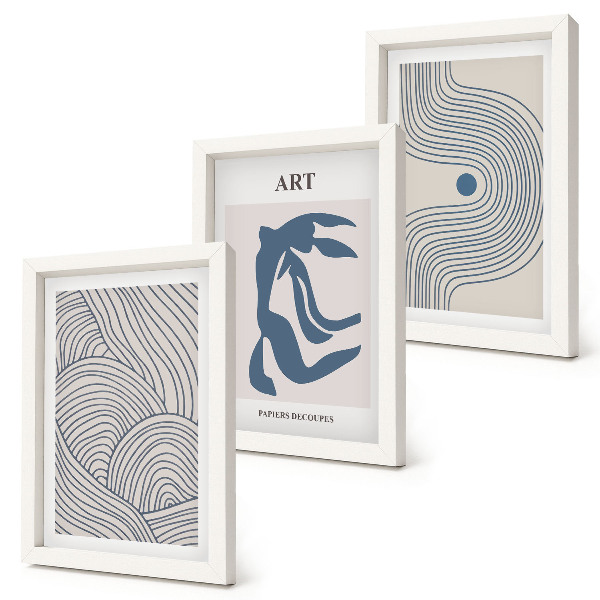 Set 3 tablouri Modele abstracte de linii și forme în nuanțe de albastru