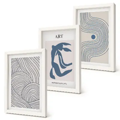 Set de 3 tablouri cu modele abstracte de linii și forme în nuanțe de albastru