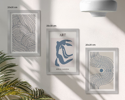 Set 3 tablouri Modele abstracte de linii și forme în nuanțe de albastru
