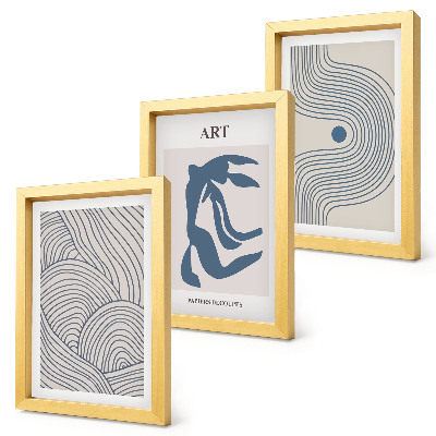 Set 3 tablouri Modele abstracte de linii și forme în nuanțe de albastru