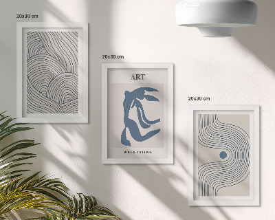 Set 3 tablouri Modele abstracte de linii și forme în nuanțe de albastru