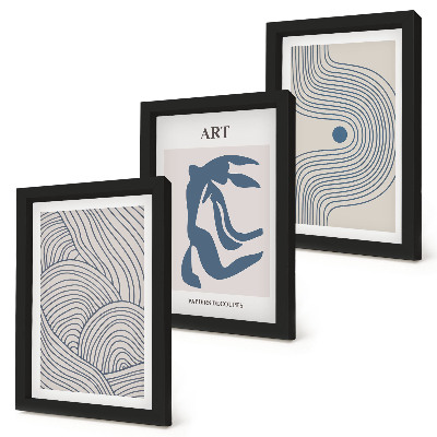 Set 3 tablouri Modele abstracte de linii și forme în nuanțe de albastru