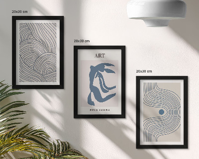 Set 3 tablouri Modele abstracte de linii și forme în nuanțe de albastru
