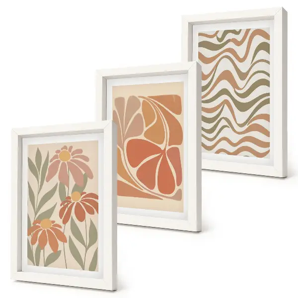 Galerie de perete cu flori pastelate și modele abstracte