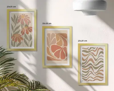 Galerie de perete cu flori pastelate și modele abstracte