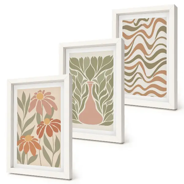 Set 3 tablouri ilustrații florale pastelate cu abstracție ondulată