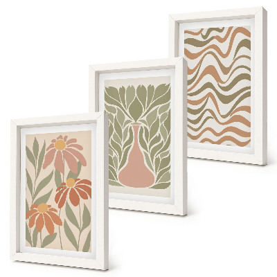 Set 3 tablouri Ilustrații florale pastelate, abstracție ondulată