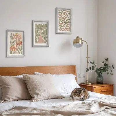 Set 3 tablouri ilustrații florale pastelate cu abstracție ondulată