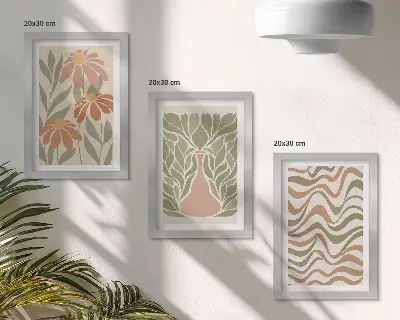Set 3 tablouri ilustrații florale pastelate cu abstracție ondulată