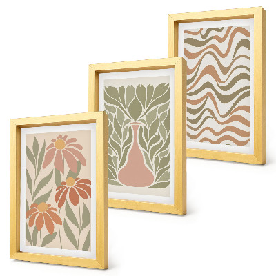 Set 3 tablouri Ilustrații florale pastelate, abstracție ondulată