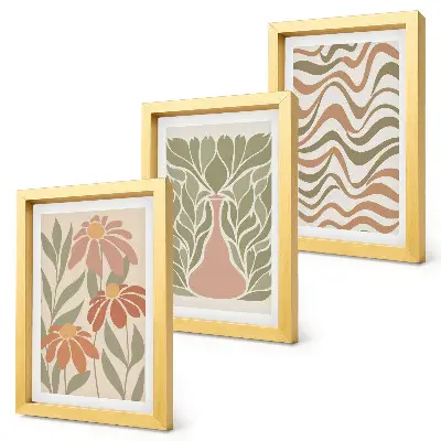 Set 3 tablouri ilustrații florale pastelate cu abstracție ondulată