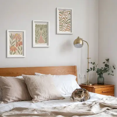 Set 3 tablouri ilustrații florale pastelate cu abstracție ondulată