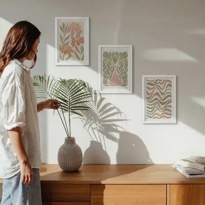 Set 3 tablouri ilustrații florale pastelate cu abstracție ondulată