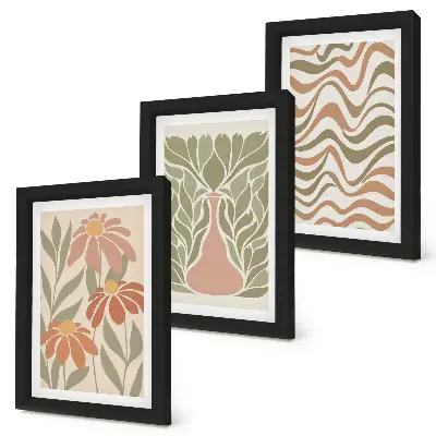 Set 3 tablouri ilustrații florale pastelate cu abstracție ondulată