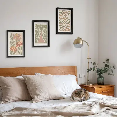 Set 3 tablouri ilustrații florale pastelate cu abstracție ondulată