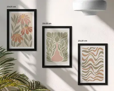 Set 3 tablouri ilustrații florale pastelate cu abstracție ondulată