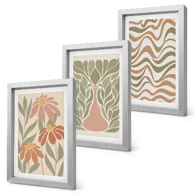 Set 3 tablouri Ilustrații florale pastelate, abstracție ondulată
