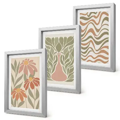 Set 3 tablouri ilustrații florale pastelate cu abstracție ondulată