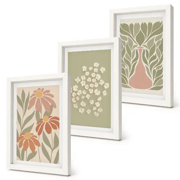 Galerie de perete cu motive florale și modele minimaliste în stil boho
