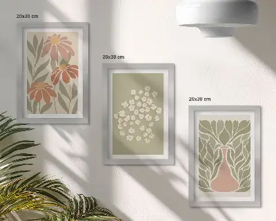 Galerie de perete cu motive florale și modele minimaliste în stil boho