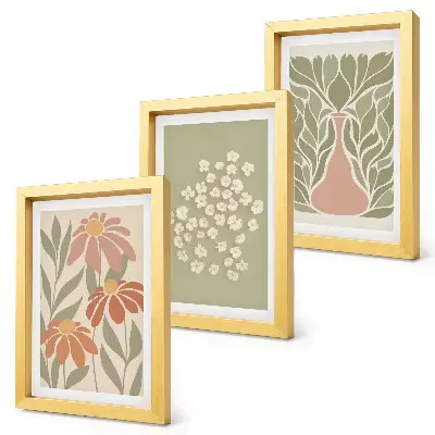 Galerie de perete cu motive florale și modele minimaliste în stil boho
