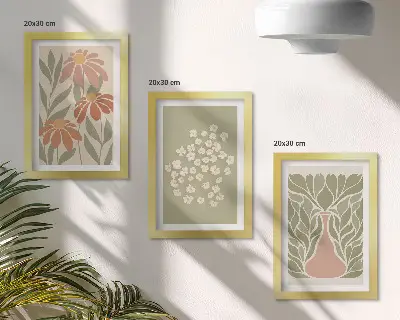 Galerie de perete cu motive florale și modele minimaliste în stil boho