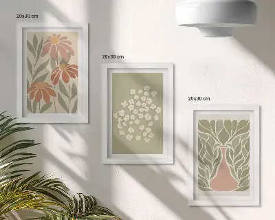 Galerie de perete cu motive florale și modele minimaliste în stil boho