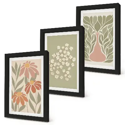 Galerie de perete cu motive florale și modele minimaliste în stil boho