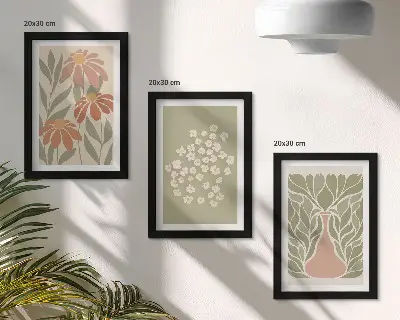 Galerie de perete cu motive florale și modele minimaliste în stil boho