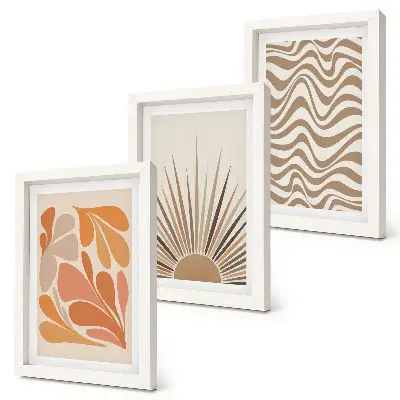 Set de 3 tablouri cu forme abstracte boho în nuanțe pastelate de soare