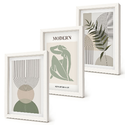 Set 3 tablouri Grafică elegantă cu forme abstracte și plante