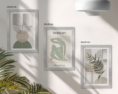Set 3 tablouri Grafică elegantă cu forme abstracte și plante