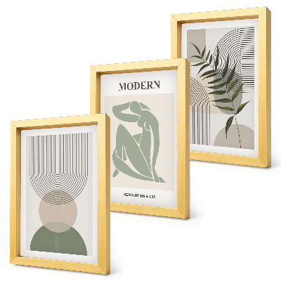 Set 3 tablouri Grafică elegantă cu forme abstracte și plante