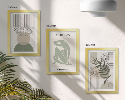 Set 3 tablouri Grafică elegantă cu forme abstracte și plante