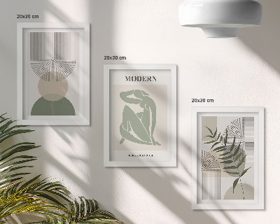 Set 3 tablouri Grafică elegantă cu forme abstracte și plante