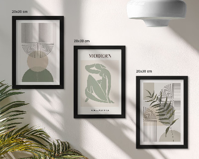 Set 3 tablouri Grafică elegantă cu forme abstracte și plante