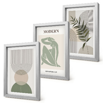 Set 3 tablouri Grafică elegantă cu forme abstracte și plante