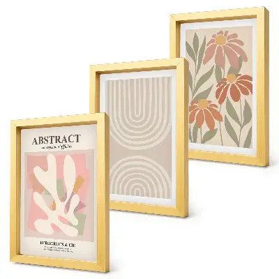 Set de 3 tablouri cu forme abstracte și motive vegetale în nuanțe pastelate